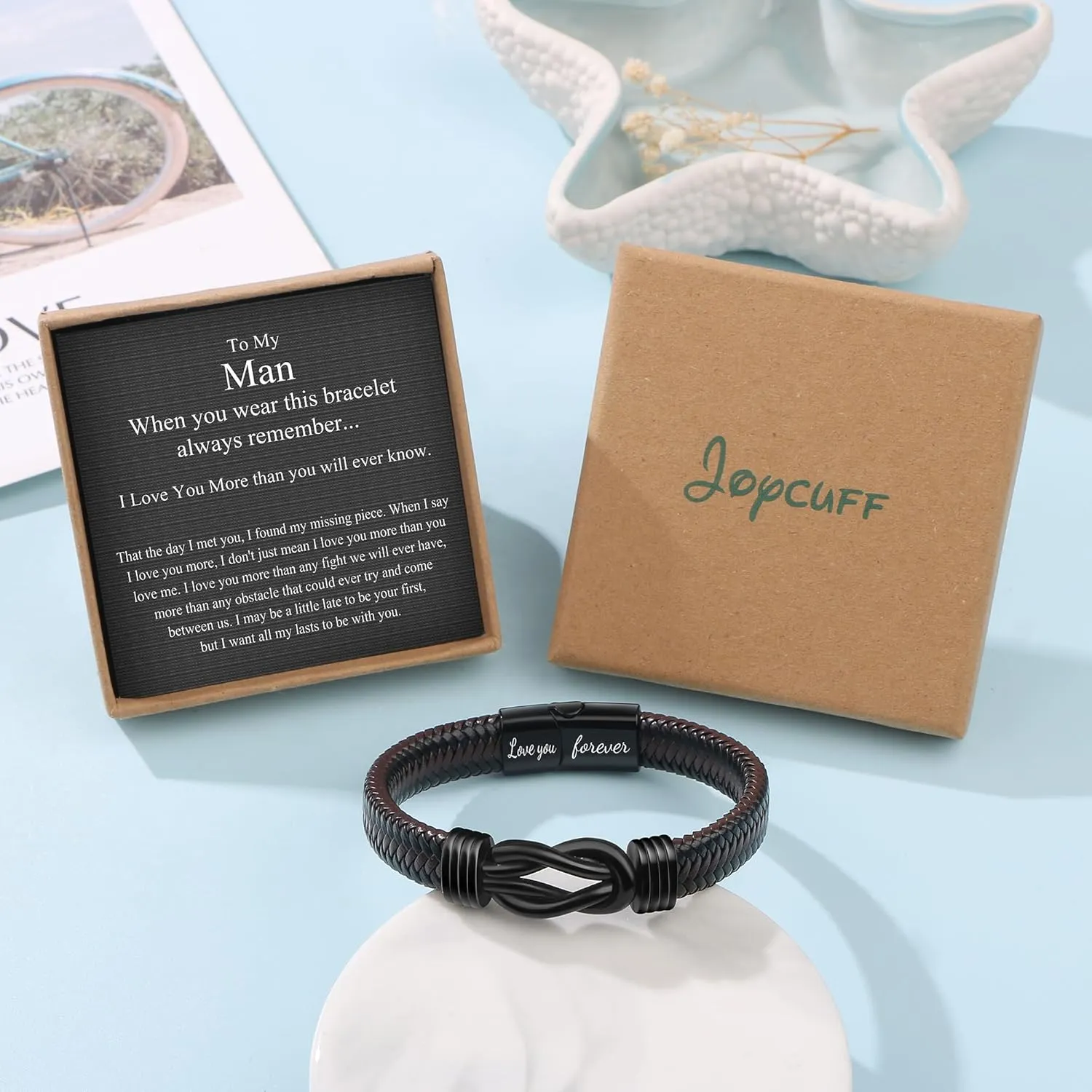 ???????? ???????????????? ?????????? ?????? ?????? Brown Braided Leather Stainless Steel Infinity Bracelets Lettering Love You Forever Gifts for Son Grandson Husband Boyfriend Brother Always Linked Together