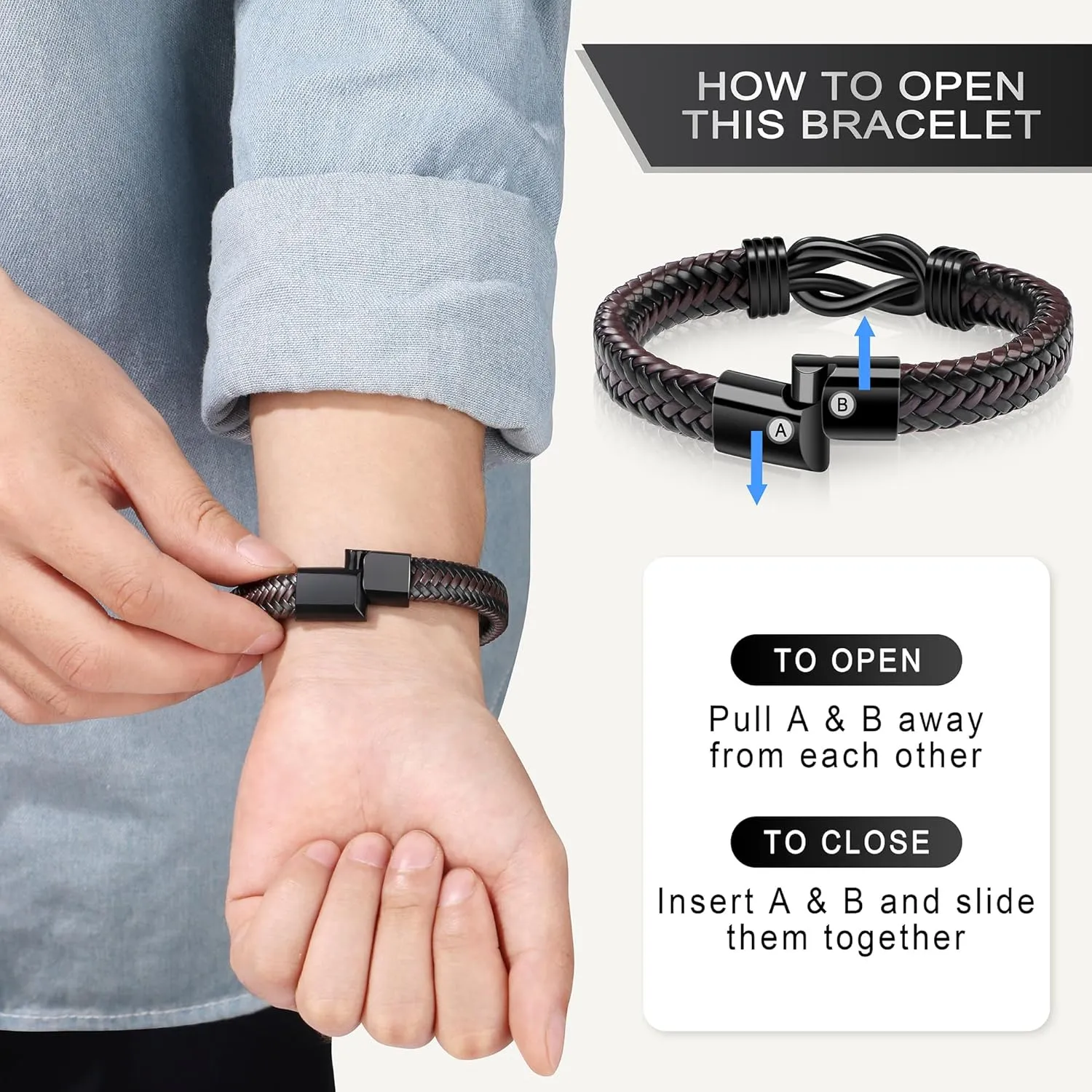 ???????? ???????????????? ?????????? ?????? ?????? Brown Braided Leather Stainless Steel Infinity Bracelets Lettering Love You Forever Gifts for Son Grandson Husband Boyfriend Brother Always Linked Together