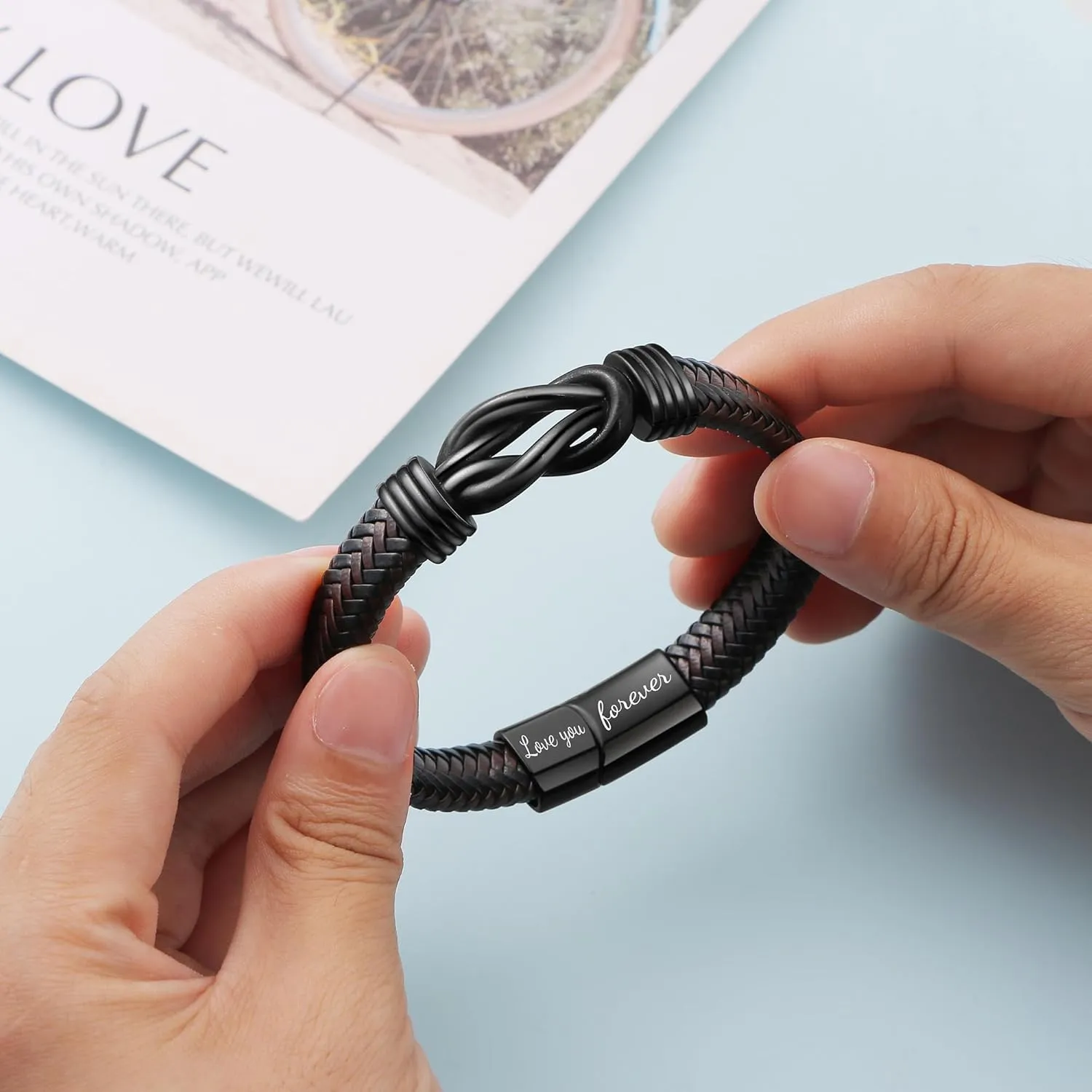 ???????? ???????????????? ?????????? ?????? ?????? Brown Braided Leather Stainless Steel Infinity Bracelets Lettering Love You Forever Gifts for Son Grandson Husband Boyfriend Brother Always Linked Together
