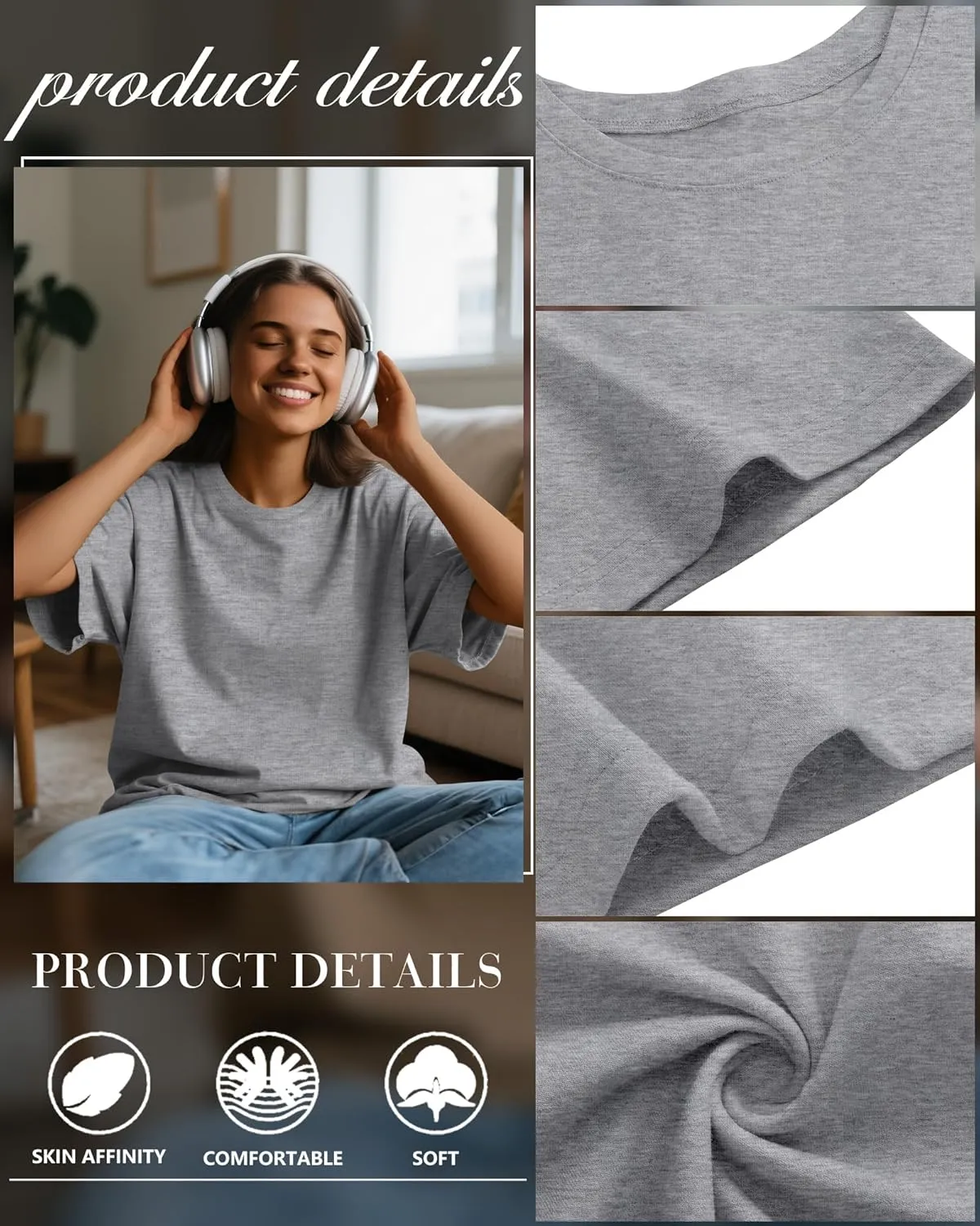 3 Pack Womens Oversized T Shirts Loose Fit Crewneck Cotton Short Sleeve Casual Tops Baggy Summer Workout Basic Tee