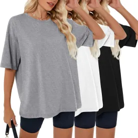 3 Pack Womens Oversized T Shirts Loose Fit Crewneck Cotton Short Sleeve Casual Tops Baggy Summer Workout Basic Tee