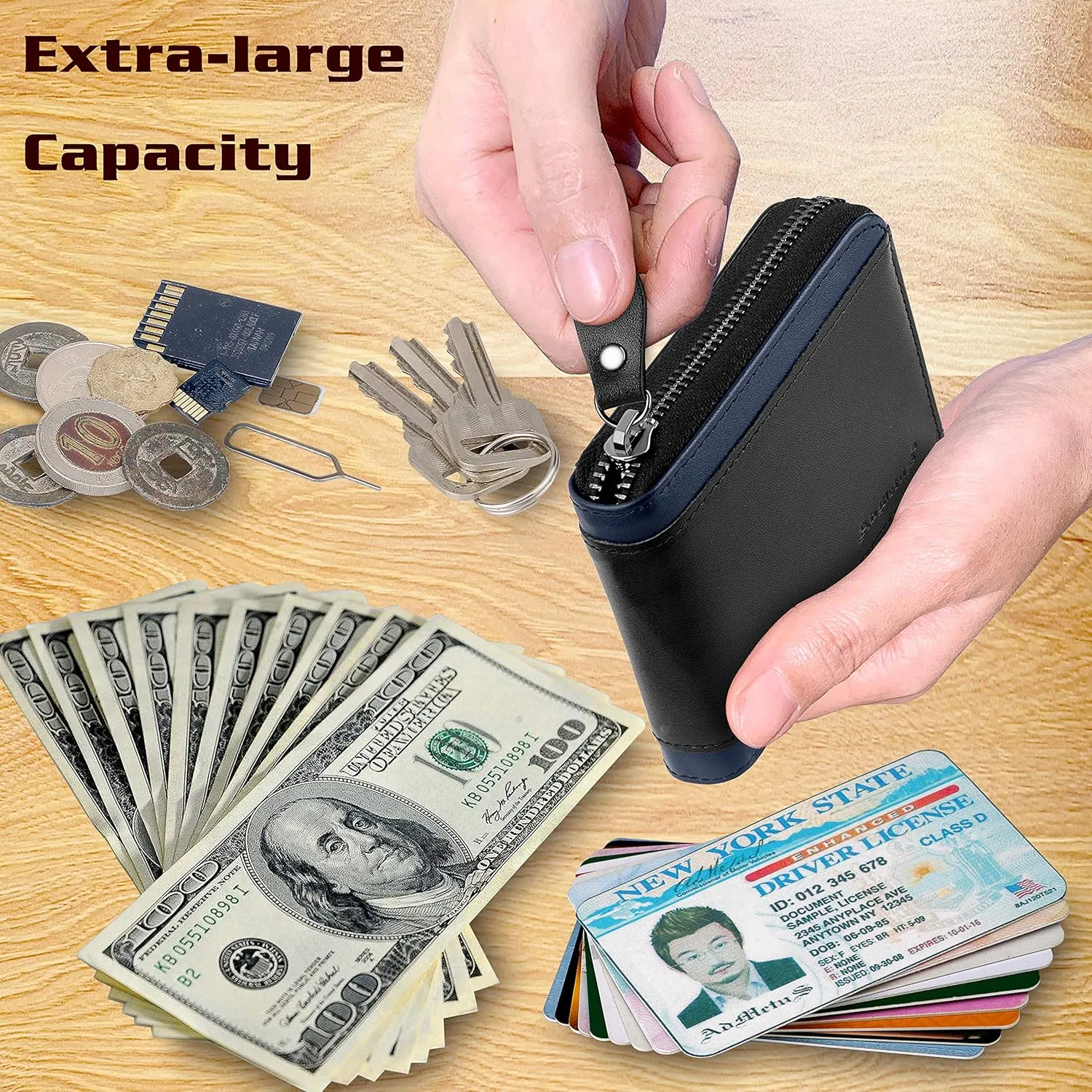 Admetus Mens RFID Blocking Wallets Zipper Leather Wallet for Men Bifold RFID Card Holder