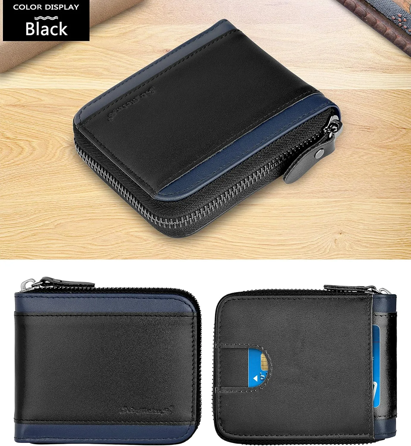 Admetus Mens RFID Blocking Wallets Zipper Leather Wallet for Men Bifold RFID Card Holder