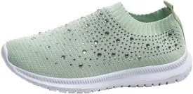 AngryMonkey Women's Rhinestones Mesh Sport Slip-on Shoes,Non Slip Good Arch Breathable Lightweight Casual Sock Sneaker Nurse Shoes