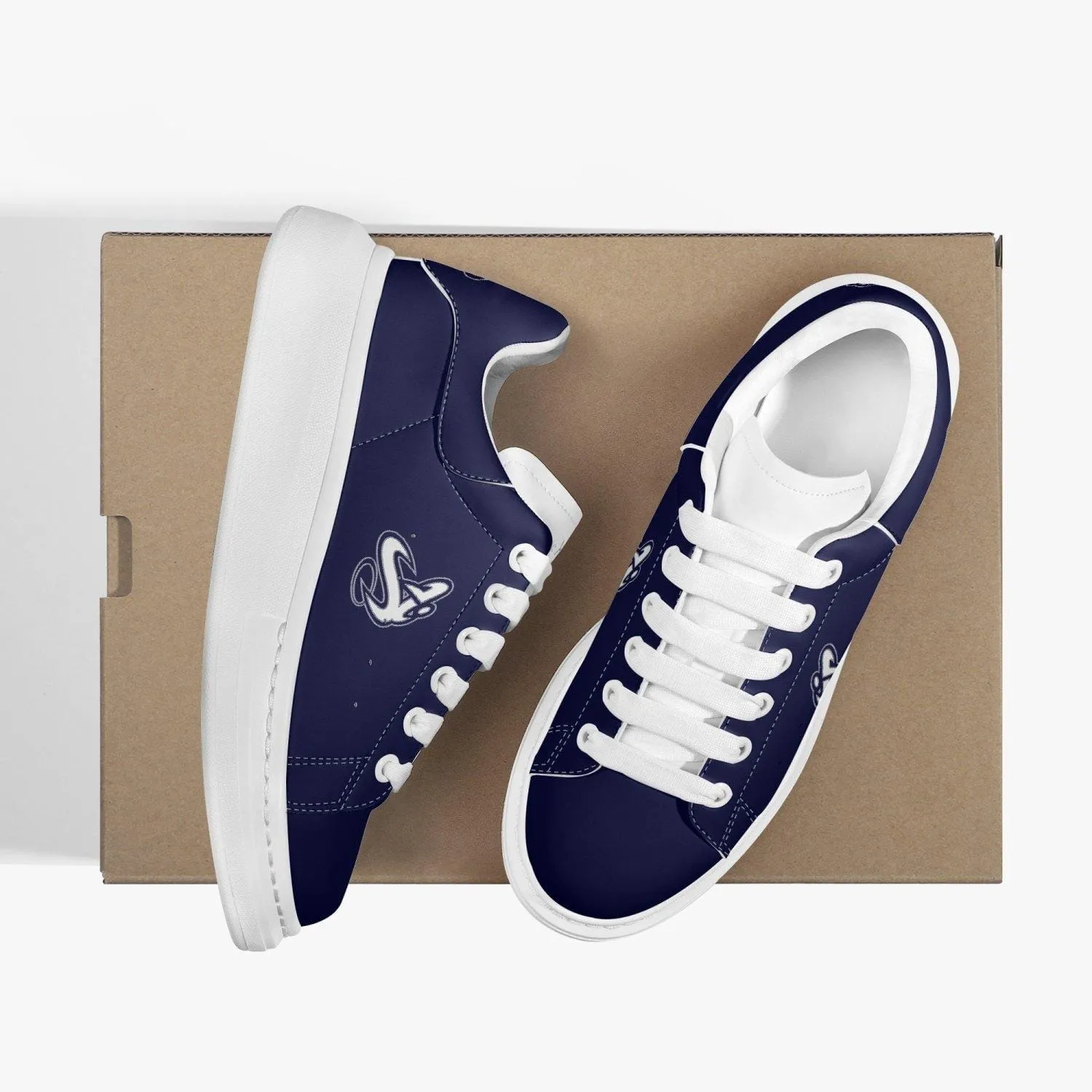 ATHLETIC APPARATUS NAVY BLUE LIFESTYLE LOW-TOP LEATHER SNEAKERS
