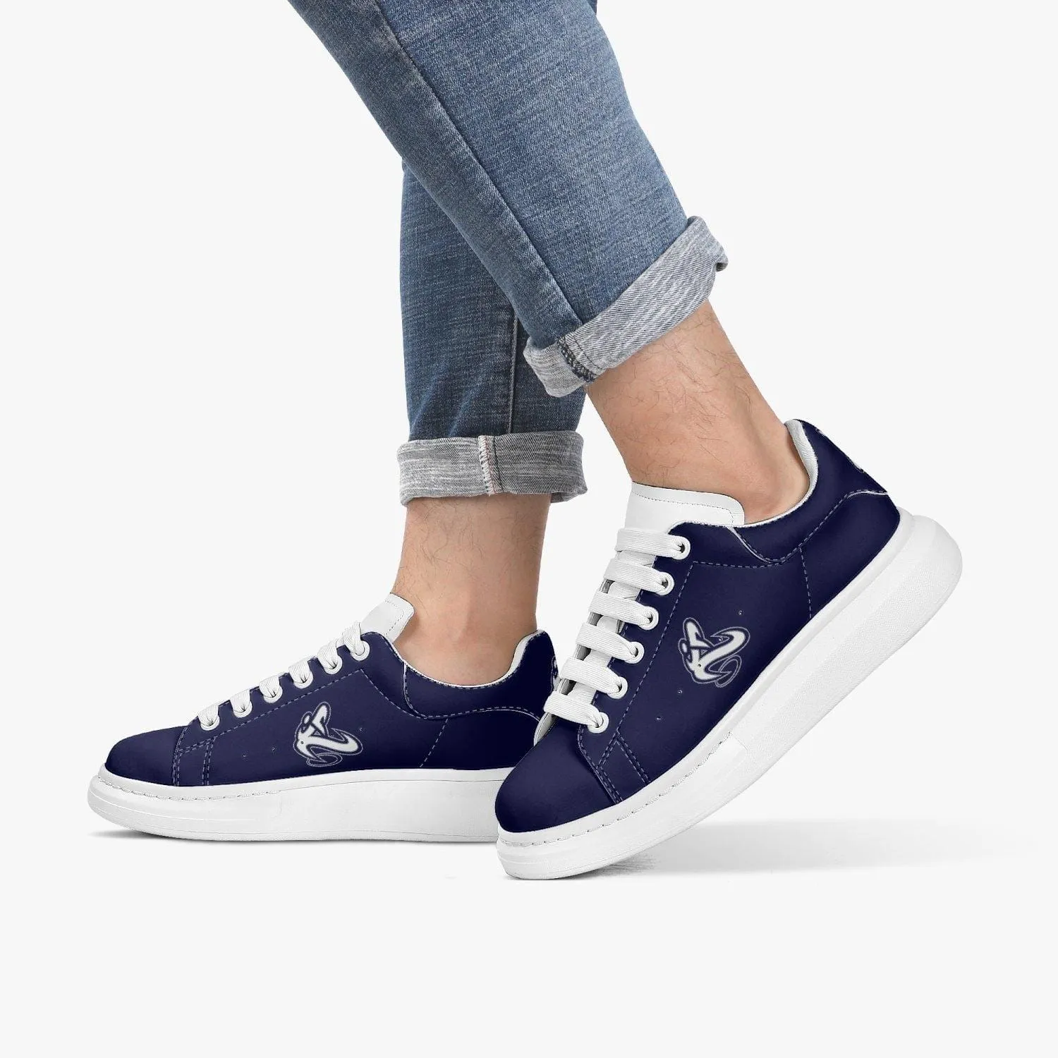 ATHLETIC APPARATUS NAVY BLUE LIFESTYLE LOW-TOP LEATHER SNEAKERS