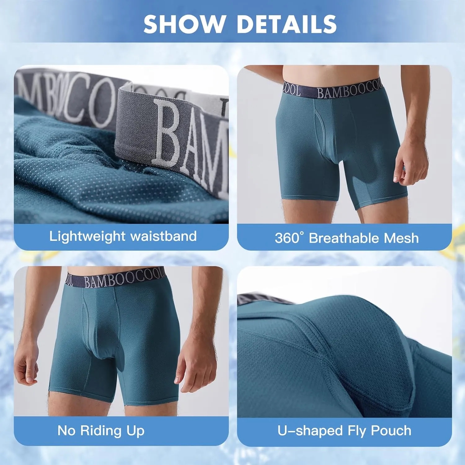 BAMBOO COOL Men's 360?? Breathable Mesh Underwear Moisture-Wicking Boxer Briefs Cooling Performance,Multipack
