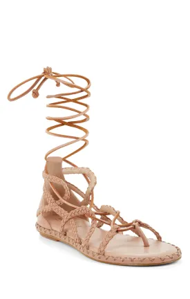BCBGMAXAZRIA Women's Maye Fisherman Sandal, Deep Sand Nude Toe Tie Up Gladiator