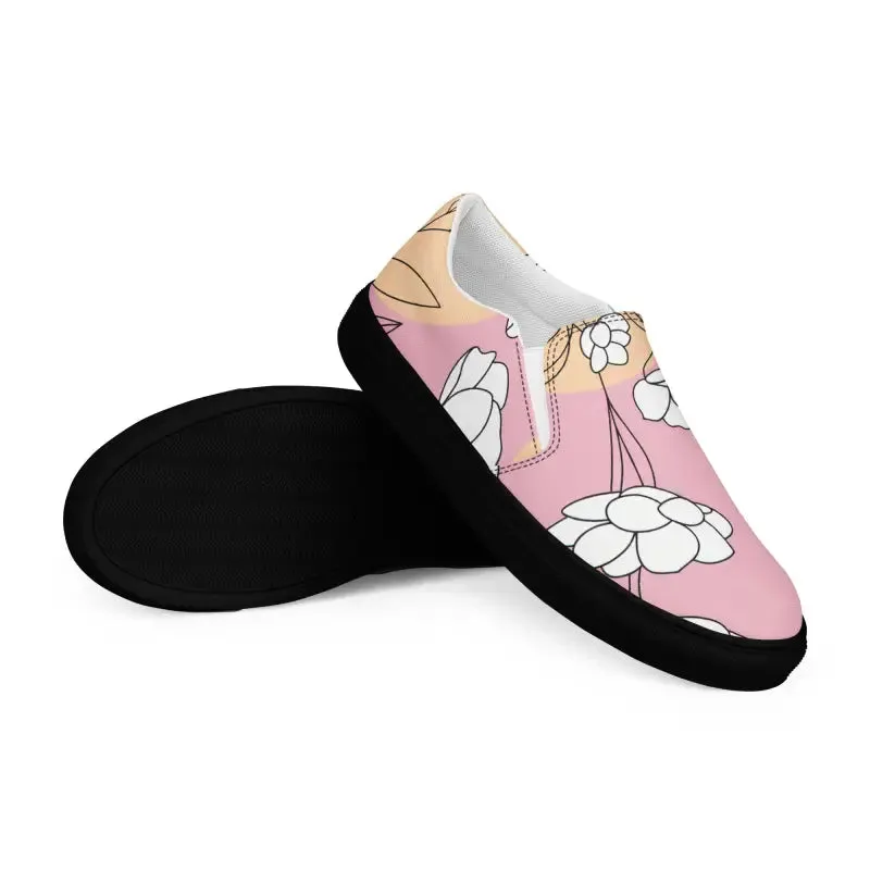 Chic Pink Florals Slip on Canvas Shoes