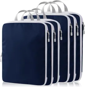 Compression Packing Cubes, 6 Set Packing Cubes for Travel Compression, Lightweight Compressible Package Organizer for Carry On and Suitcases, Navy and White
