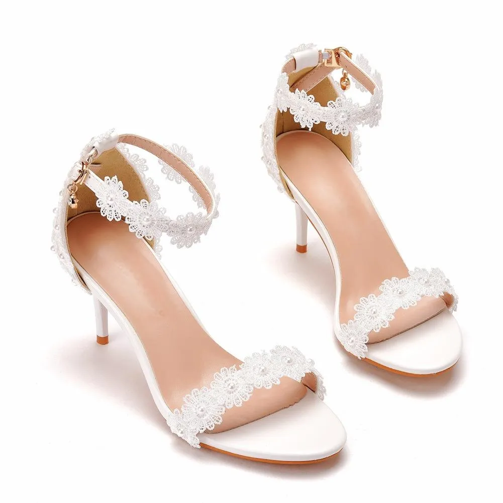Crystal Lace Ankle Strap Wedding Sandals