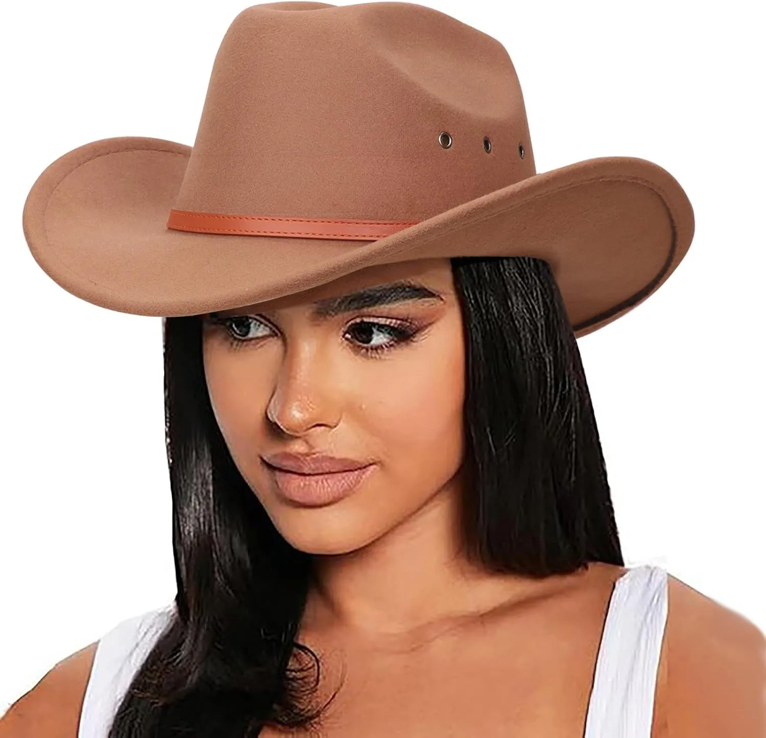 DRESHOW Cowboy Hat for Women and Men Western Felt Cowboy Cowgirl Hat Wide Brim Belt Buckle Retro Fedora Hats Unisex Caps
