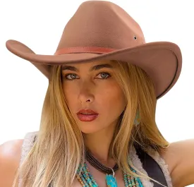DRESHOW Cowboy Hat for Women and Men Western Felt Cowboy Cowgirl Hat Wide Brim Belt Buckle Retro Fedora Hats Unisex Caps