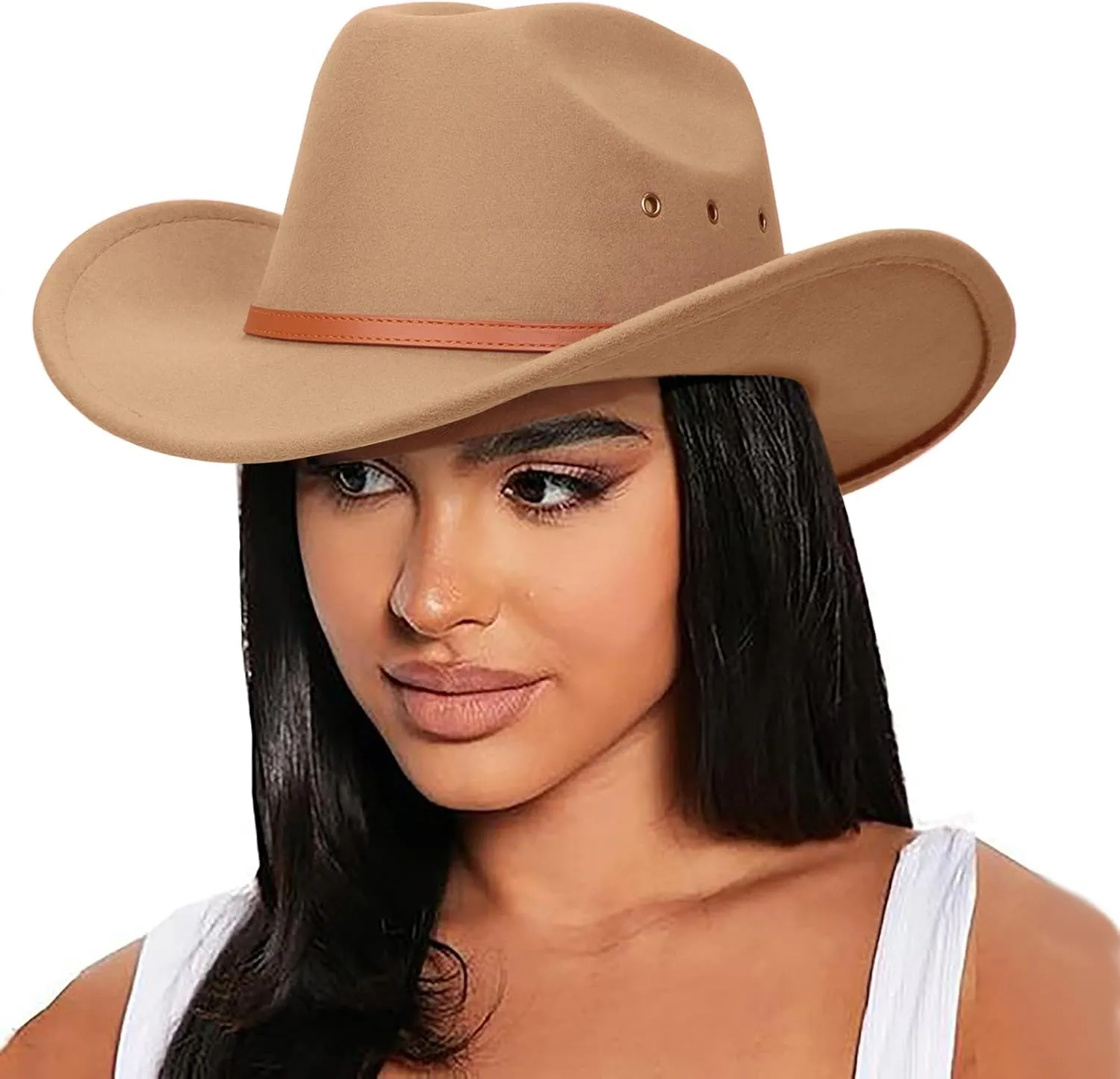 DRESHOW Cowboy Hat for Women and Men Western Felt Cowboy Cowgirl Hat Wide Brim Belt Buckle Retro Fedora Hats Unisex Caps