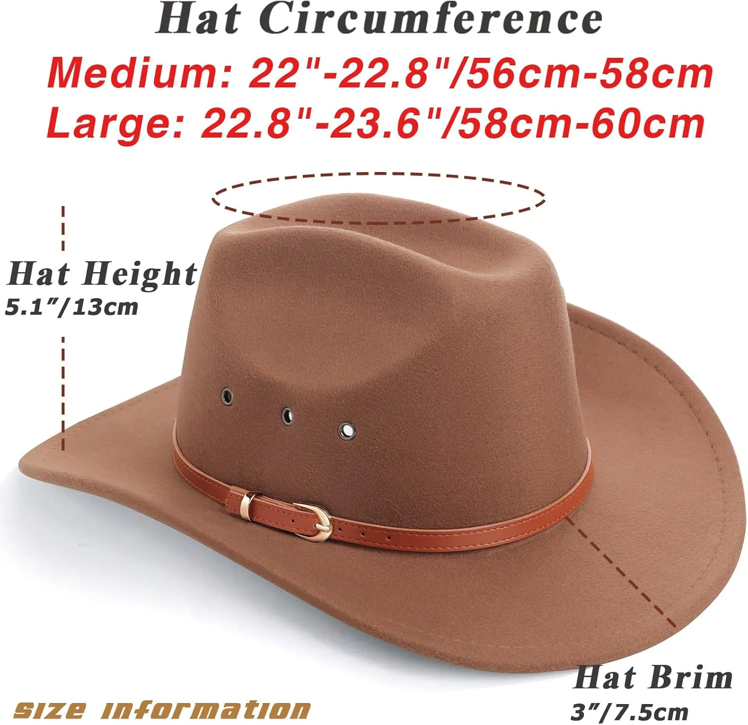 DRESHOW Cowboy Hat for Women and Men Western Felt Cowboy Cowgirl Hat Wide Brim Belt Buckle Retro Fedora Hats Unisex Caps