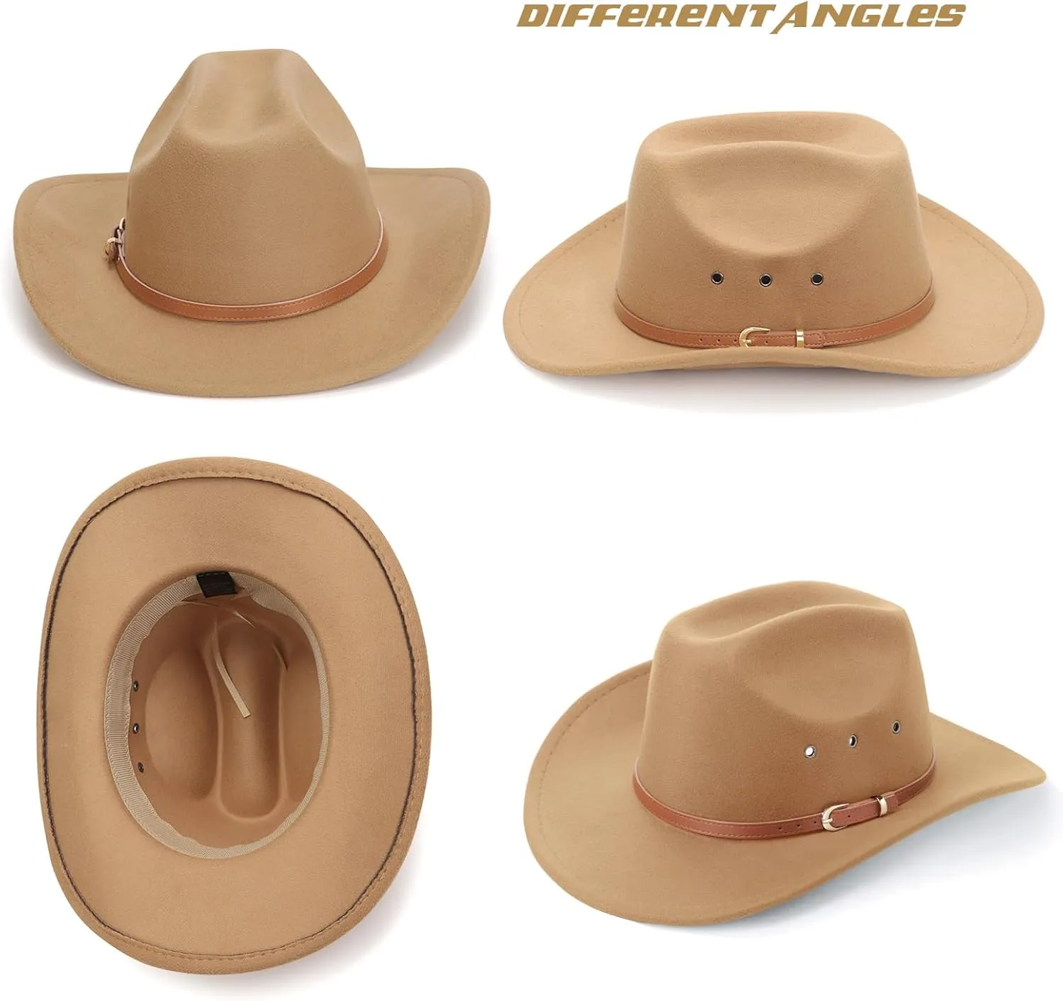 DRESHOW Cowboy Hat for Women and Men Western Felt Cowboy Cowgirl Hat Wide Brim Belt Buckle Retro Fedora Hats Unisex Caps
