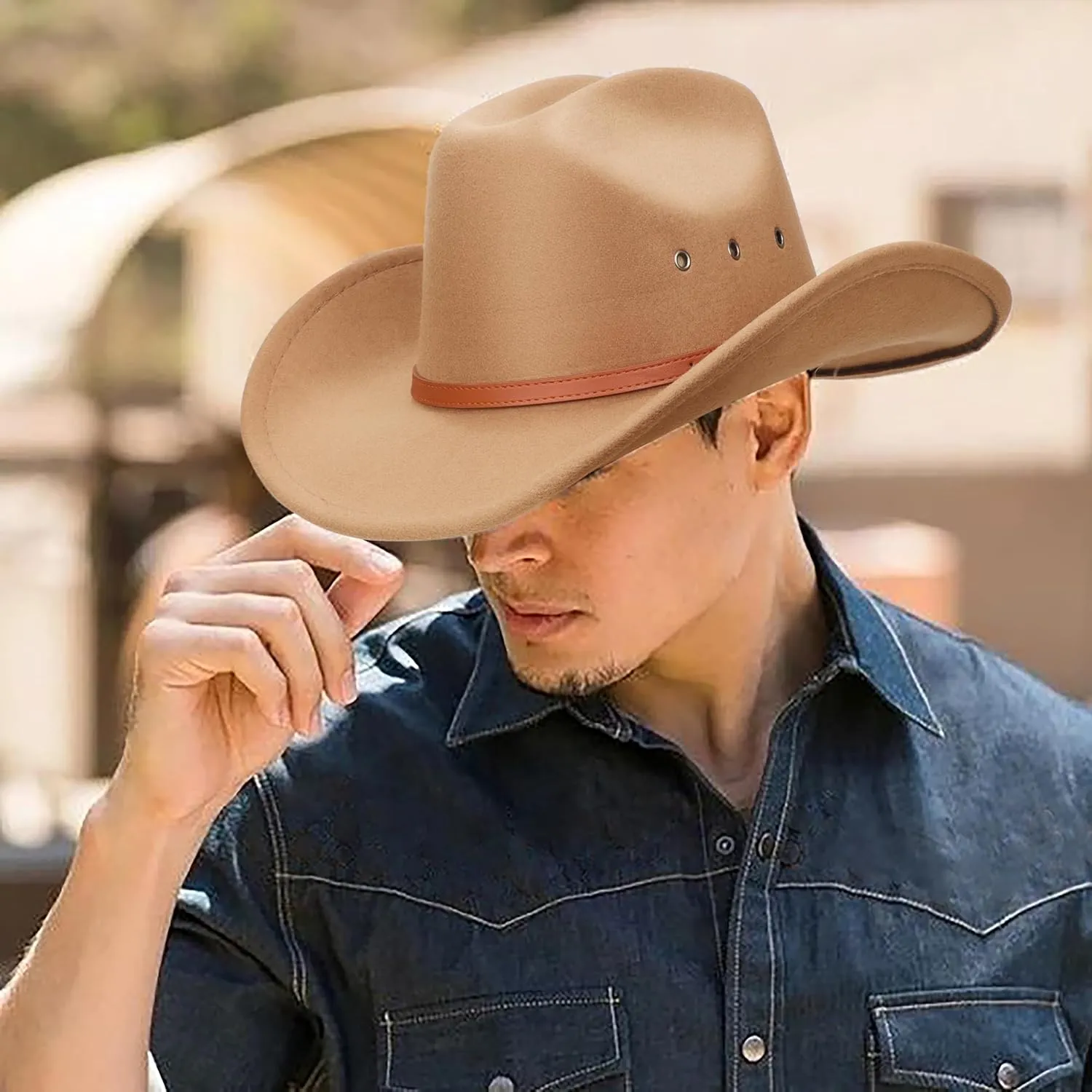 DRESHOW Cowboy Hat for Women and Men Western Felt Cowboy Cowgirl Hat Wide Brim Belt Buckle Retro Fedora Hats Unisex Caps