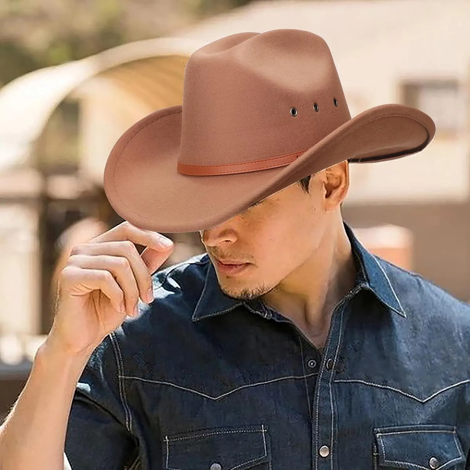 DRESHOW Cowboy Hat for Women and Men Western Felt Cowboy Cowgirl Hat Wide Brim Belt Buckle Retro Fedora Hats Unisex Caps