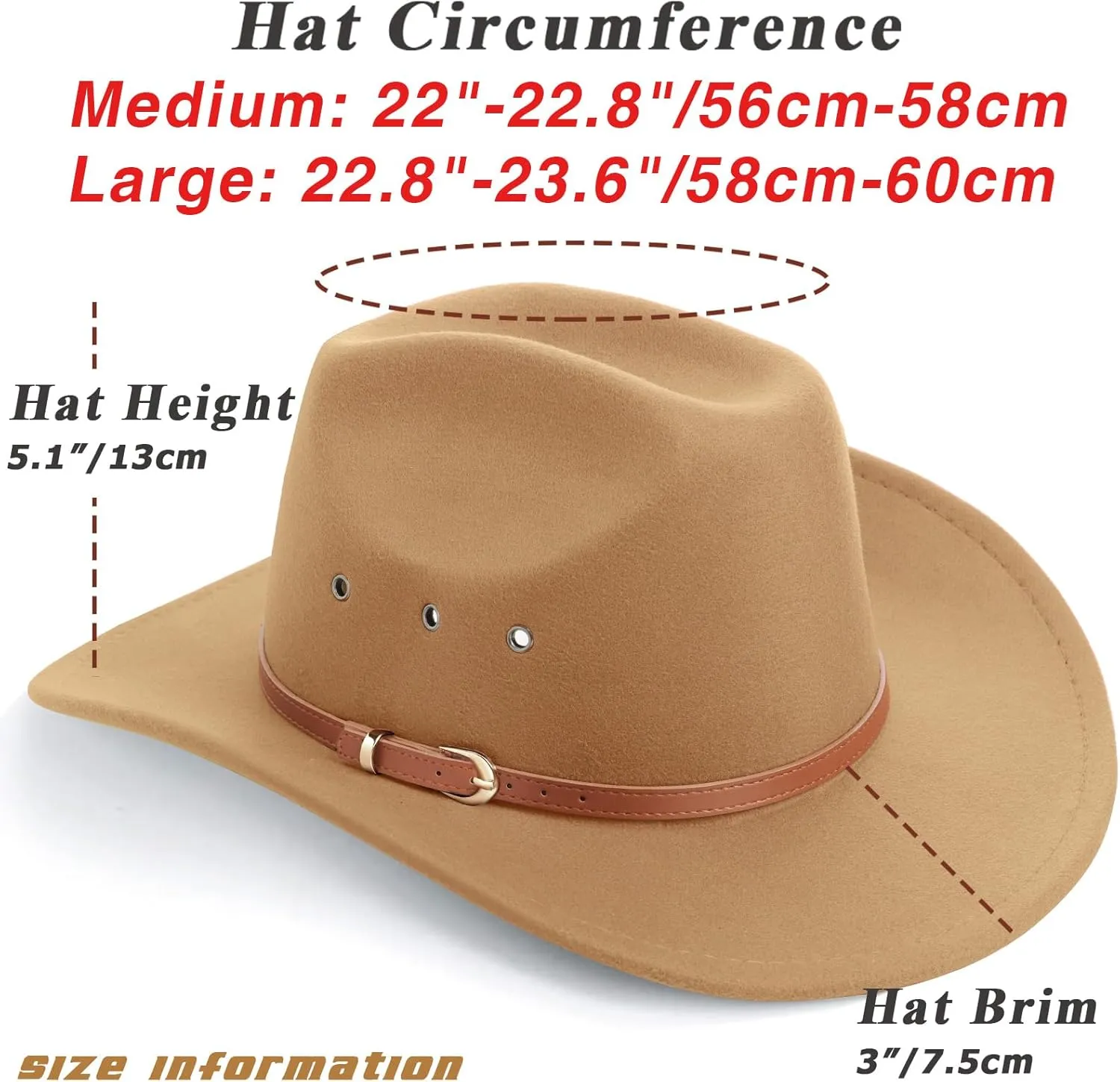 DRESHOW Cowboy Hat for Women and Men Western Felt Cowboy Cowgirl Hat Wide Brim Belt Buckle Retro Fedora Hats Unisex Caps