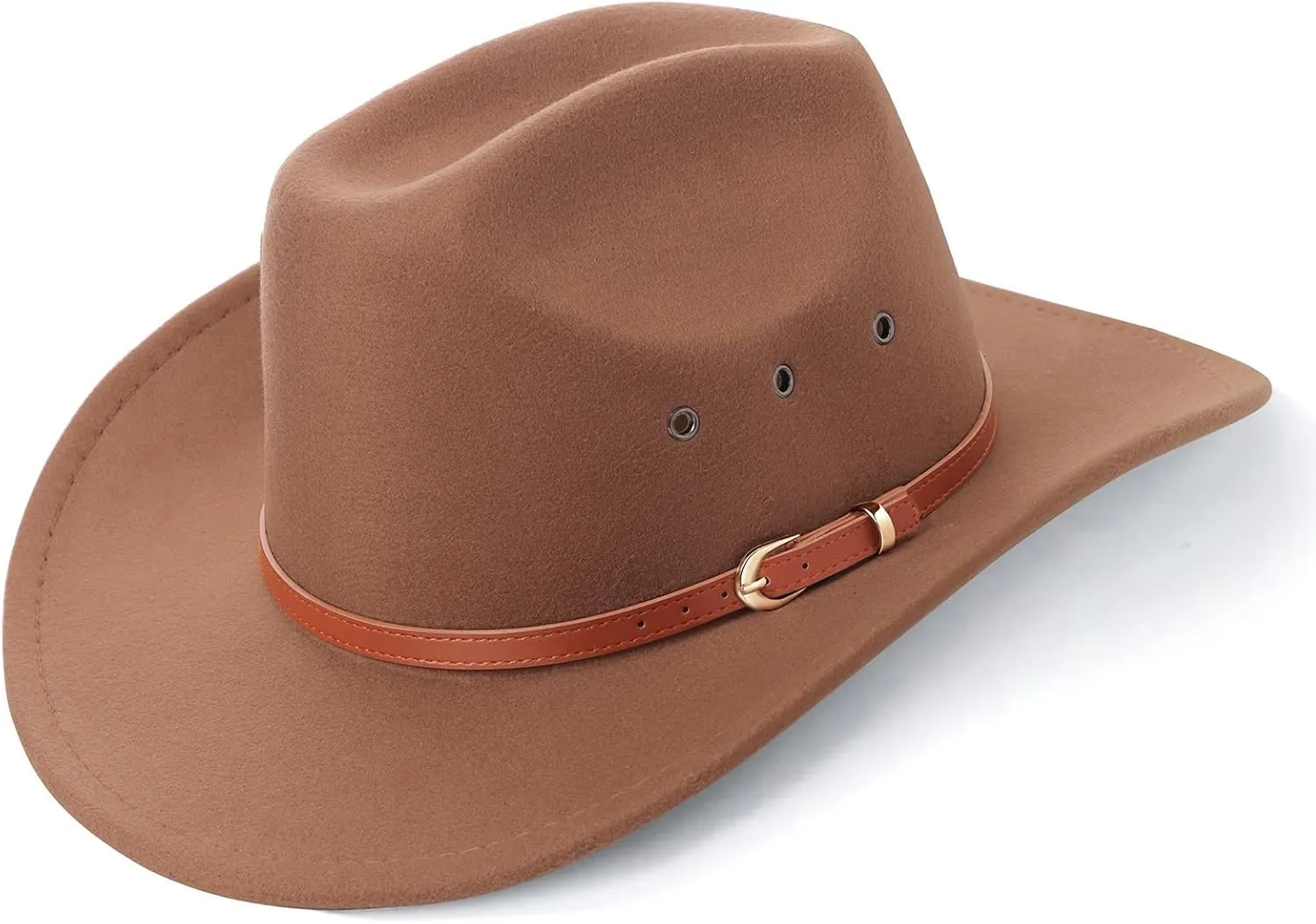 DRESHOW Cowboy Hat for Women and Men Western Felt Cowboy Cowgirl Hat Wide Brim Belt Buckle Retro Fedora Hats Unisex Caps