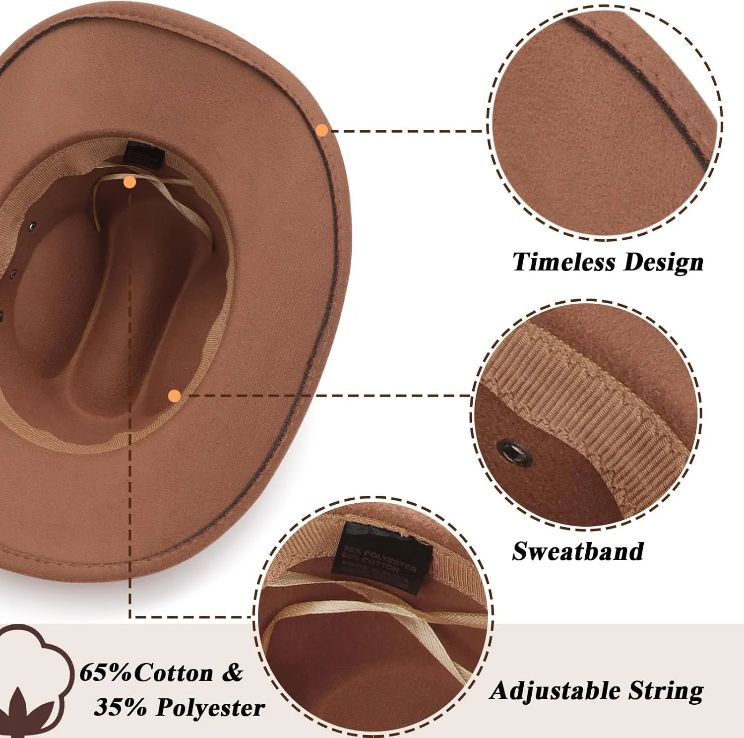 DRESHOW Cowboy Hat for Women and Men Western Felt Cowboy Cowgirl Hat Wide Brim Belt Buckle Retro Fedora Hats Unisex Caps