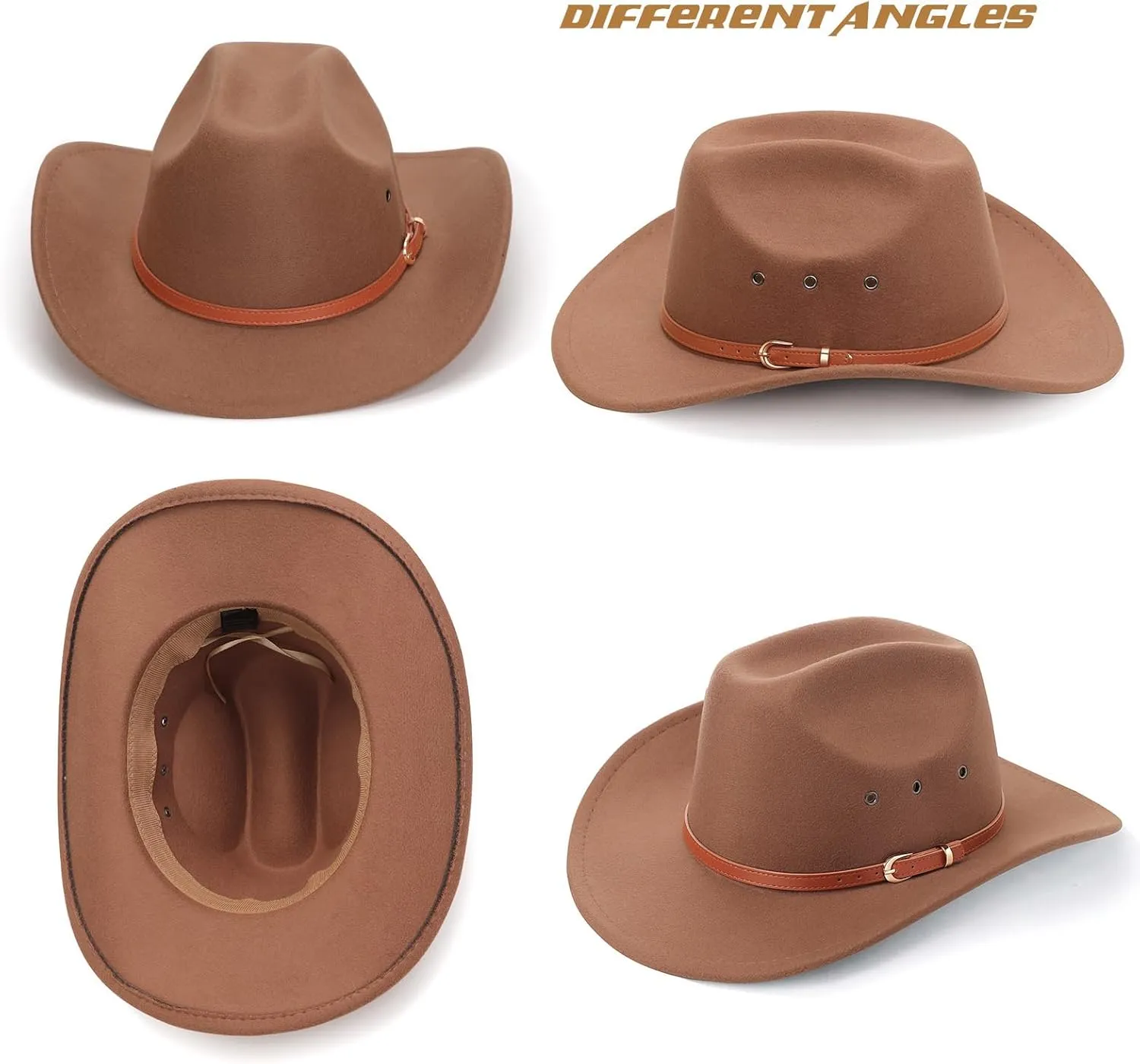 DRESHOW Cowboy Hat for Women and Men Western Felt Cowboy Cowgirl Hat Wide Brim Belt Buckle Retro Fedora Hats Unisex Caps