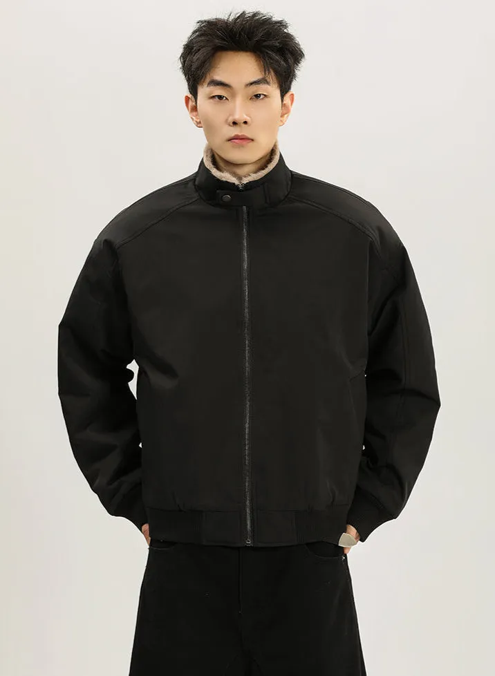 Faux Fur Lined Bomber Jacket with Snakeskin Detail