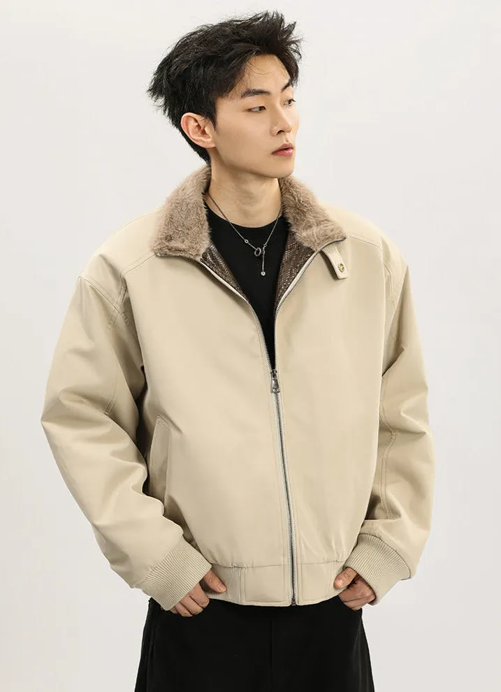 Faux Fur Lined Bomber Jacket with Snakeskin Detail
