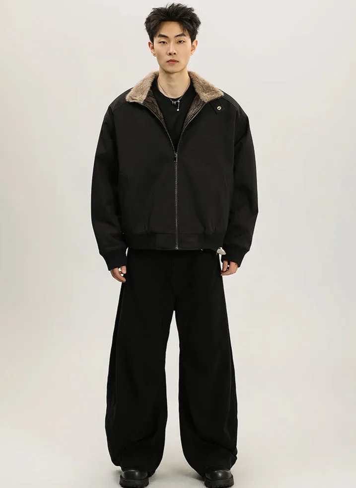 Faux Fur Lined Bomber Jacket with Snakeskin Detail