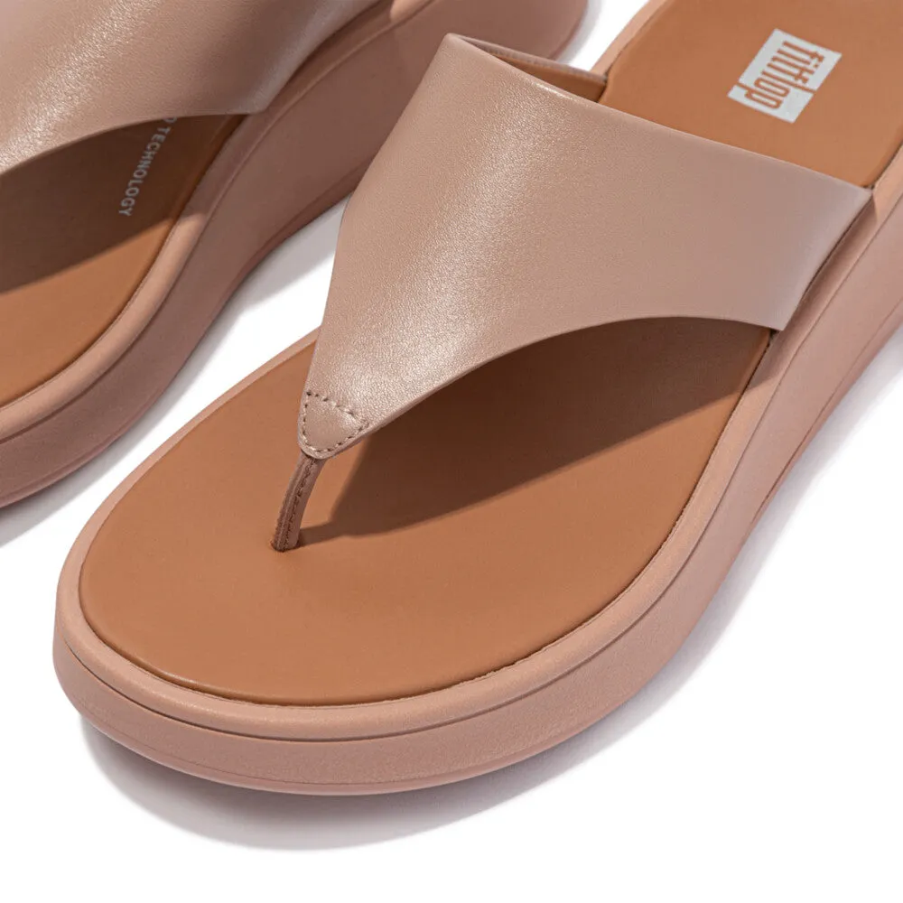 FitFlop F-Mode Leather Flatform Toe Post Sandals Beige