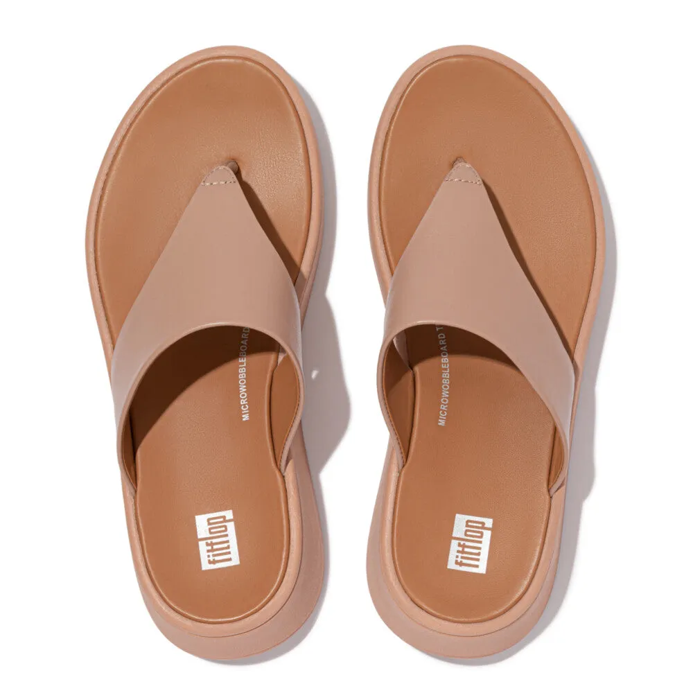 FitFlop F-Mode Leather Flatform Toe Post Sandals Beige