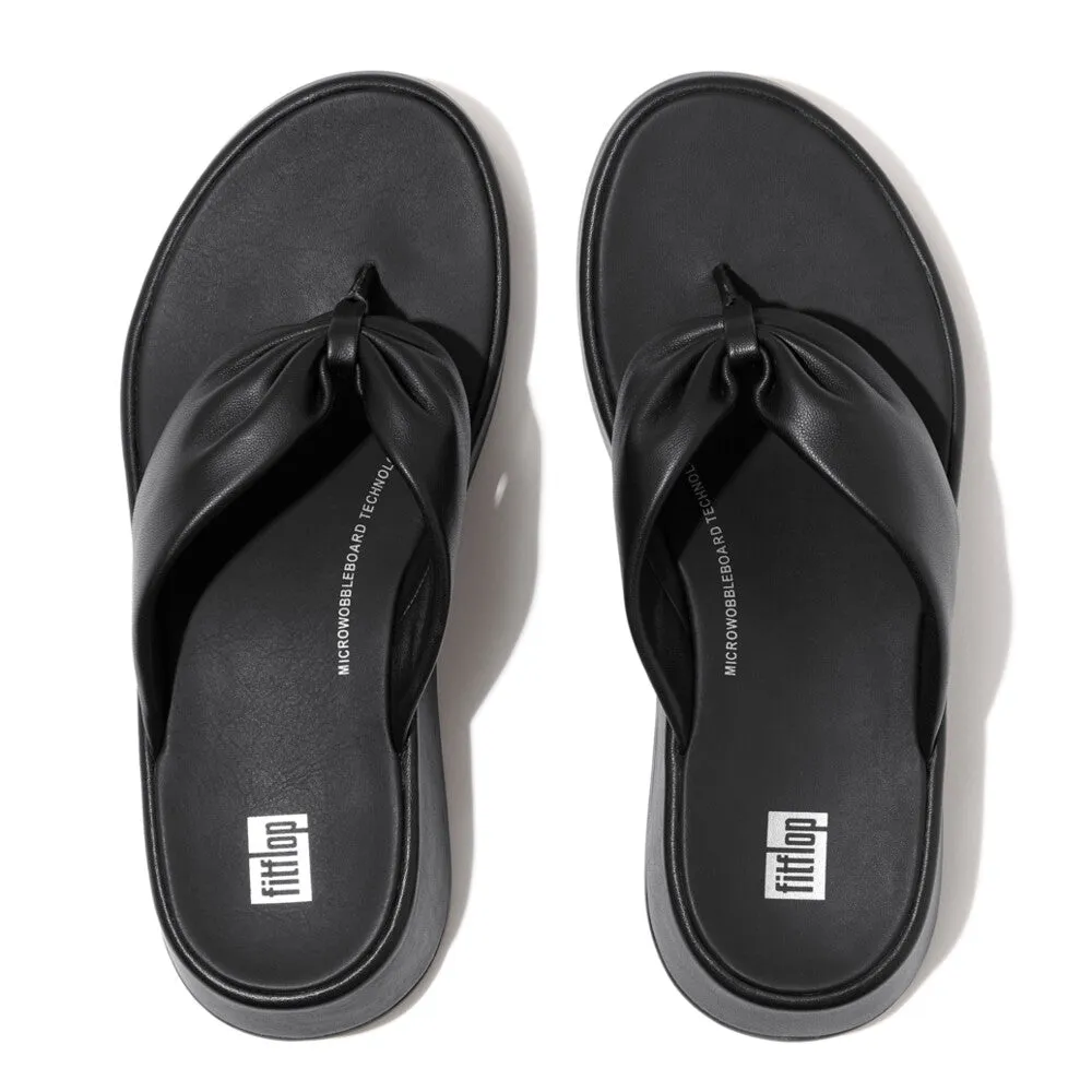 FitFlop F-Mode Leather Twist Flatform Toe Post Sandal Black