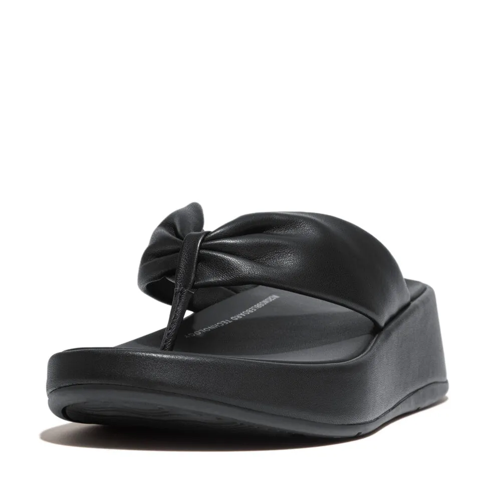 FitFlop F-Mode Leather Twist Flatform Toe Post Sandal Black