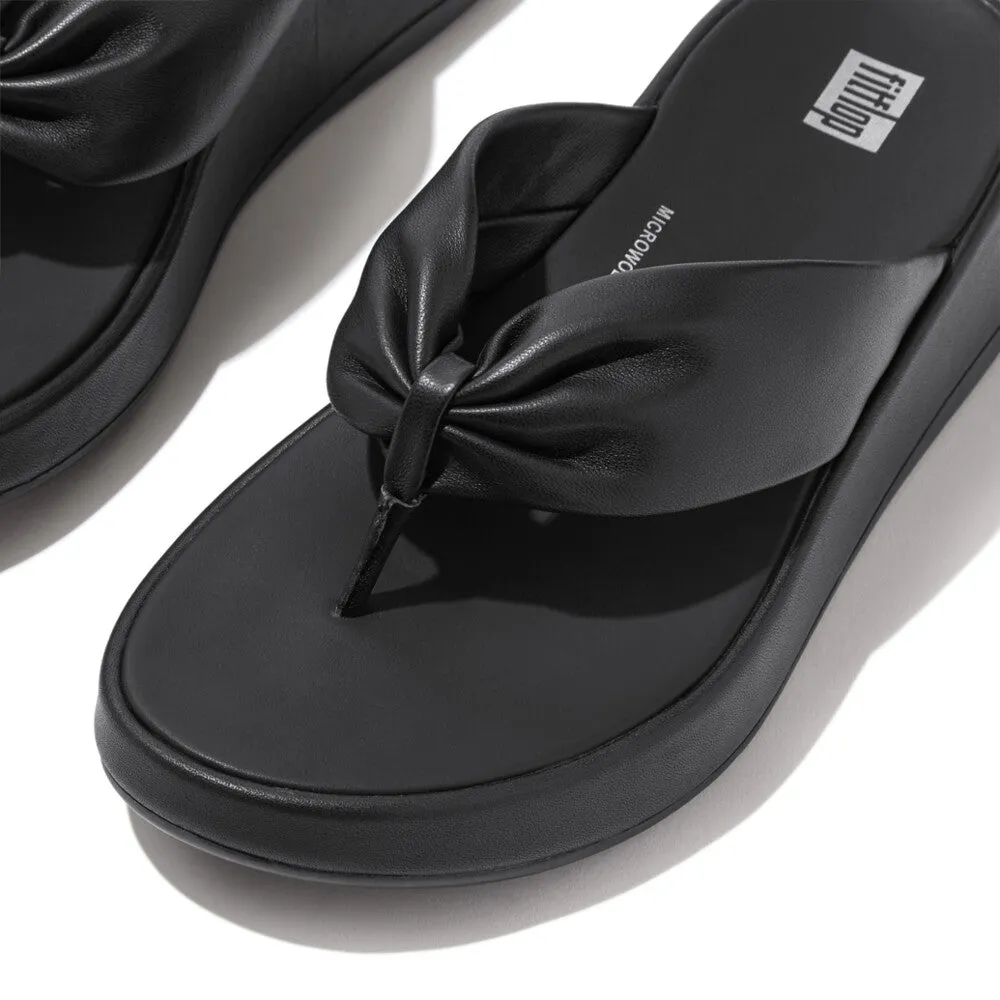 FitFlop F-Mode Leather Twist Flatform Toe Post Sandal Black