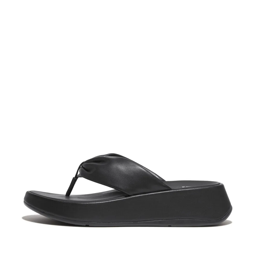 FitFlop F-Mode Leather Twist Flatform Toe Post Sandal Black