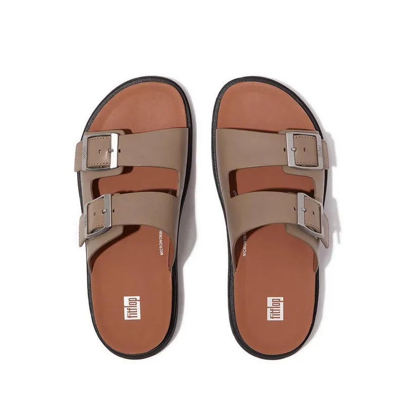 Gen-Ff Buckle Two-Bar Leather Slides - Timberwolf