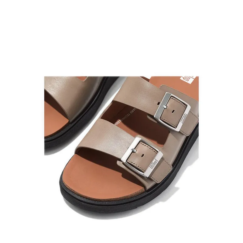 Gen-Ff Buckle Two-Bar Leather Slides - Timberwolf