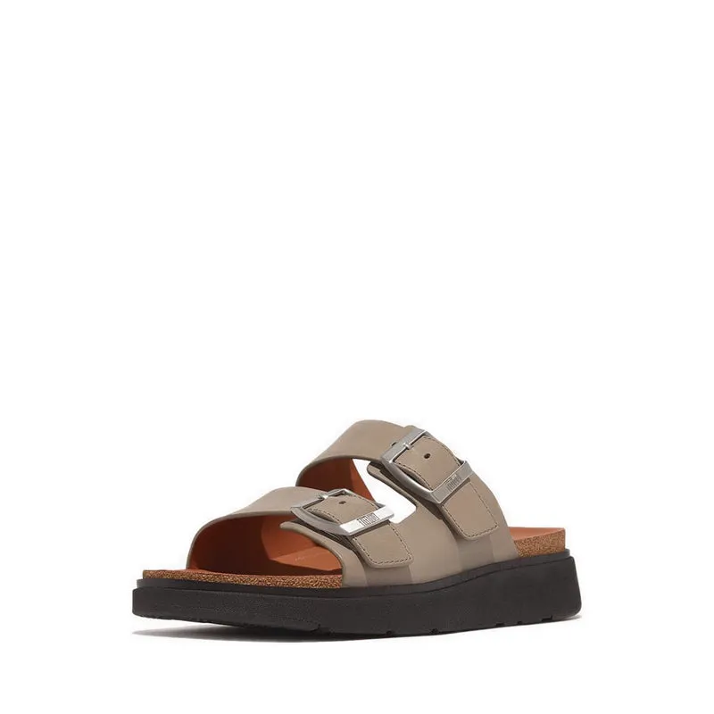 Gen-Ff Buckle Two-Bar Leather Slides - Timberwolf