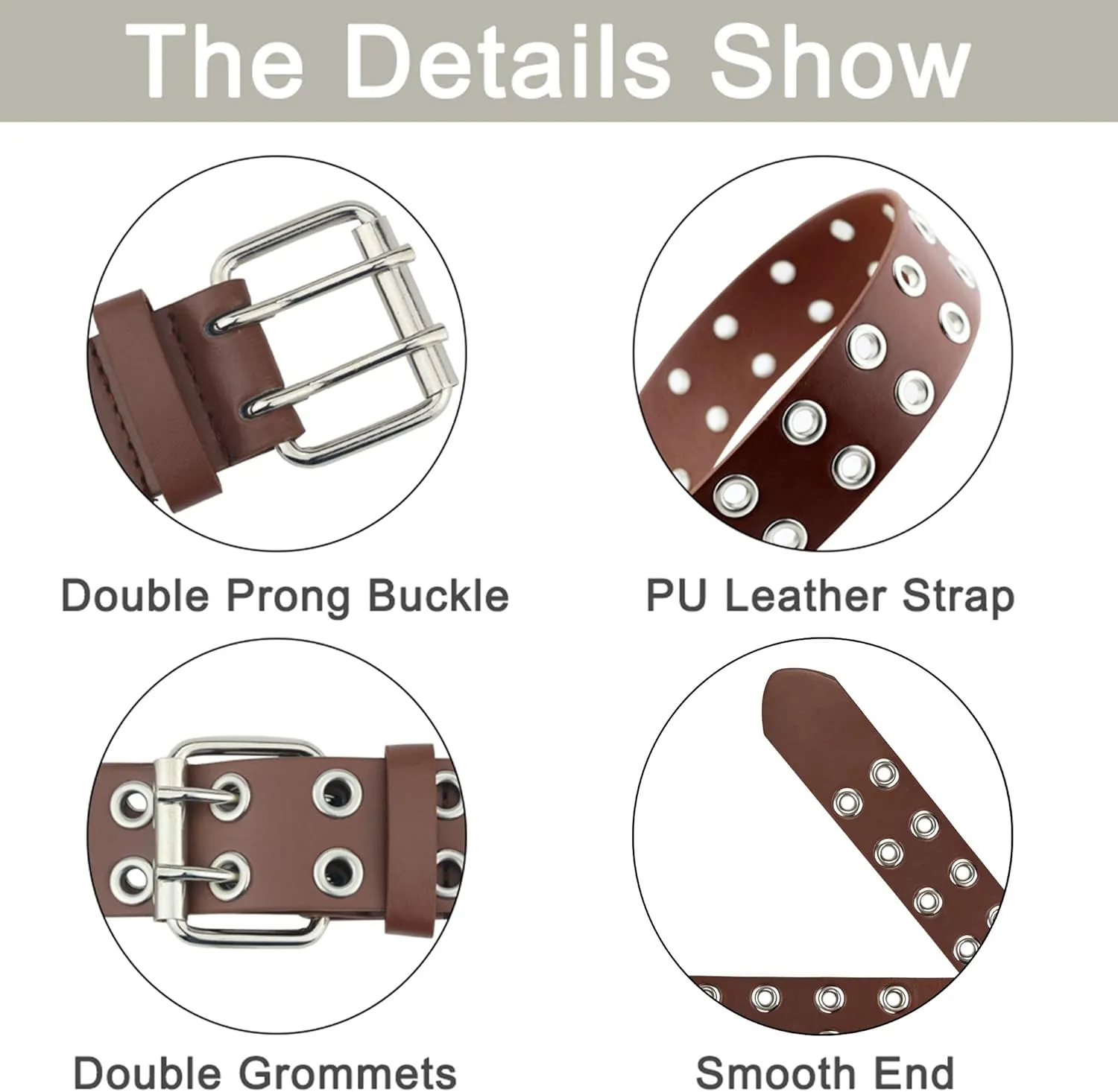 Grommet Leather Belts for Women, Black Belt Women Men with Double Holes