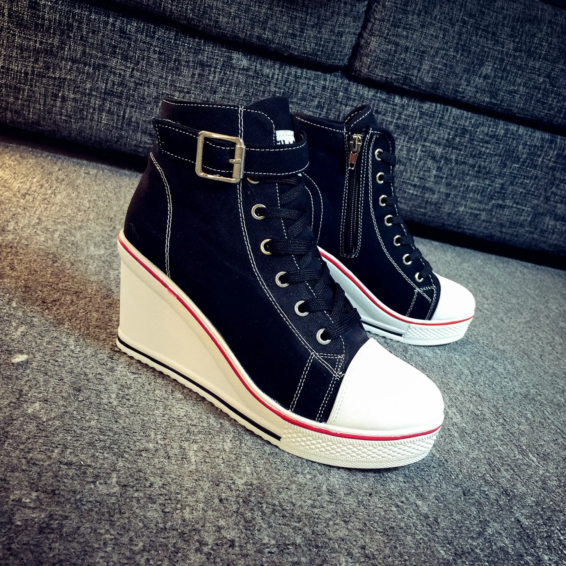 High Heel Top Canvas Sneakers