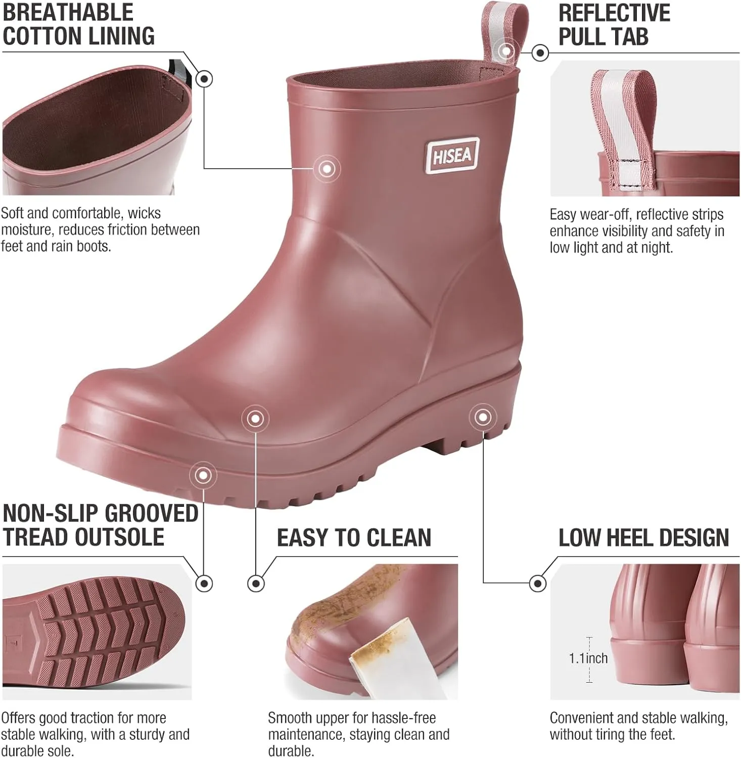 HISEA Women's Ankle Rubber Rain Boots Waterproof Short Chelsea Boots for Garden with Comfortable Insoles CHOOSE ONE SIZE UP