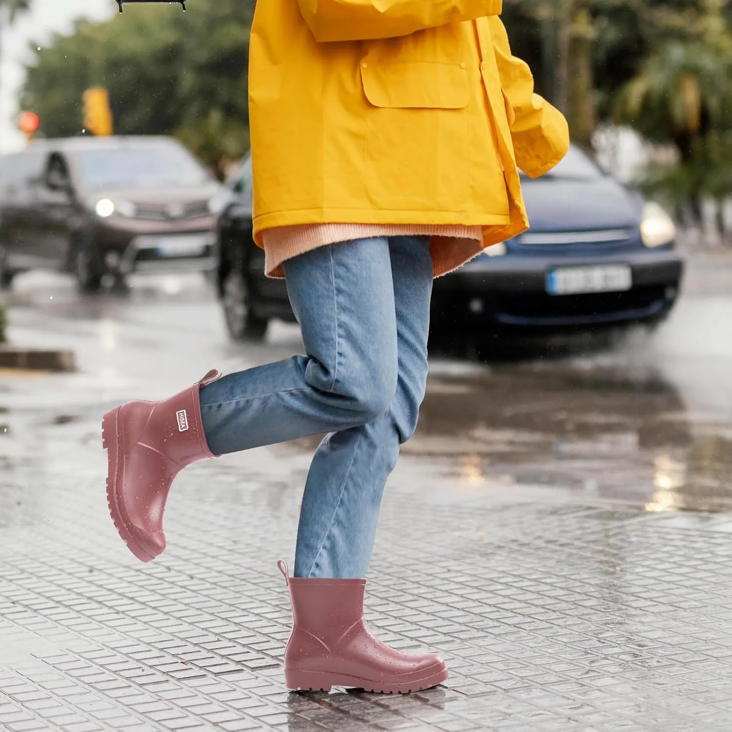 HISEA Women's Ankle Rubber Rain Boots Waterproof Short Chelsea Boots for Garden with Comfortable Insoles CHOOSE ONE SIZE UP