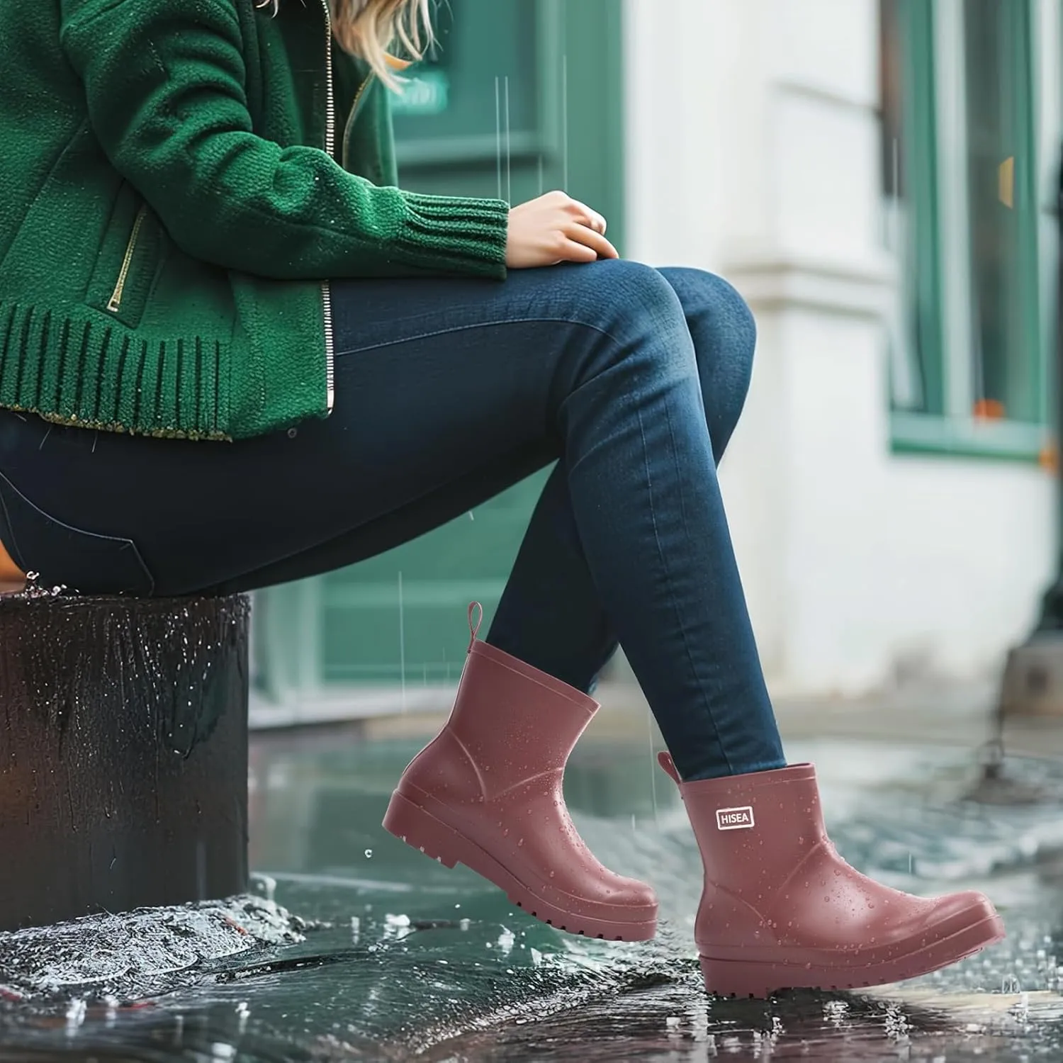 HISEA Women's Ankle Rubber Rain Boots Waterproof Short Chelsea Boots for Garden with Comfortable Insoles CHOOSE ONE SIZE UP