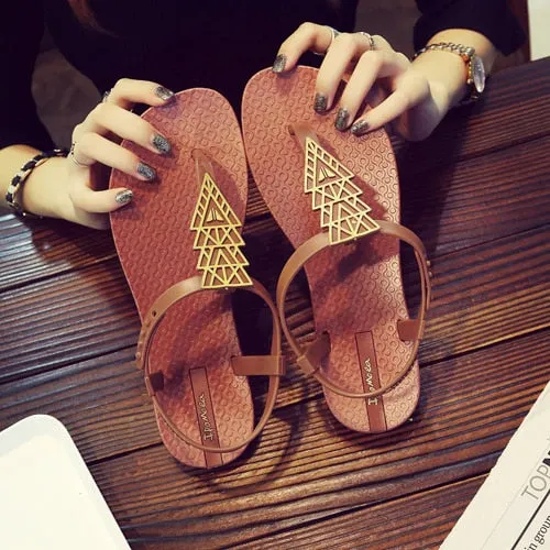 Hnzxzm Women Sandals Summer Flat Shoes Woman Bohemian Flip Flops Ladies Vacation Beach Sandales Femme
