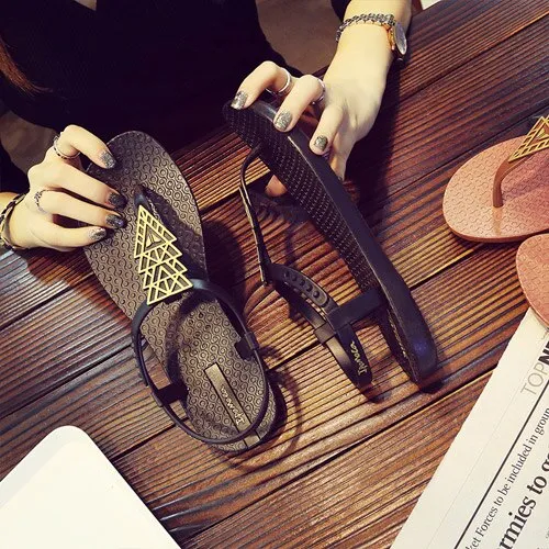 Hnzxzm Women Sandals Summer Flat Shoes Woman Bohemian Flip Flops Ladies Vacation Beach Sandales Femme