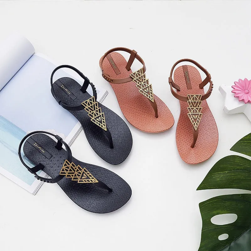 Hnzxzm Women Sandals Summer Flat Shoes Woman Bohemian Flip Flops Ladies Vacation Beach Sandales Femme