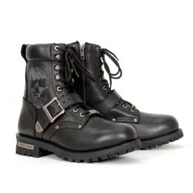 Hot Leathers Grave Rub Skull Tall Logger Motorcycle Boot