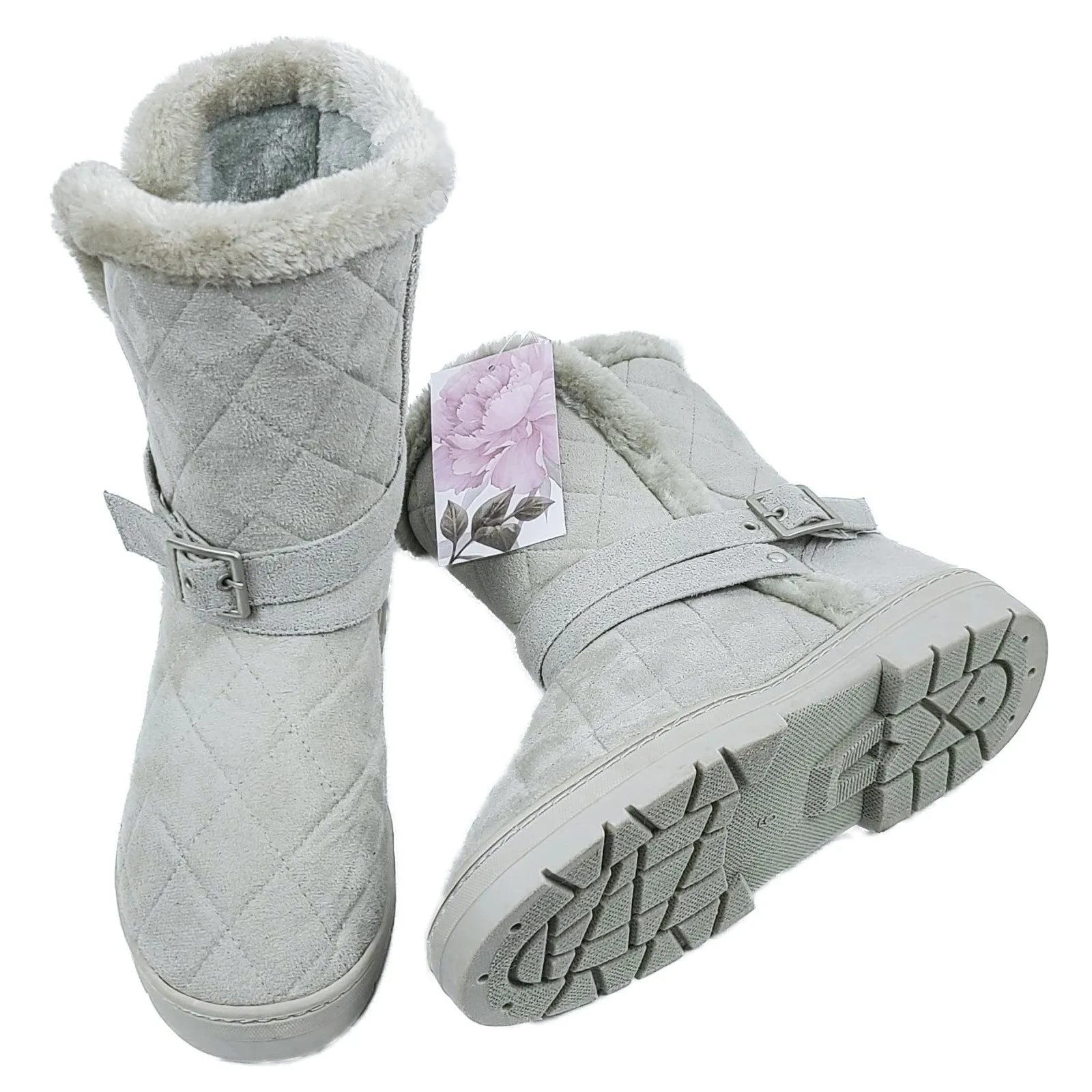 Kensie Women's Cozy Lightweight Slip On Faux Fur Lined Microsuede Booties