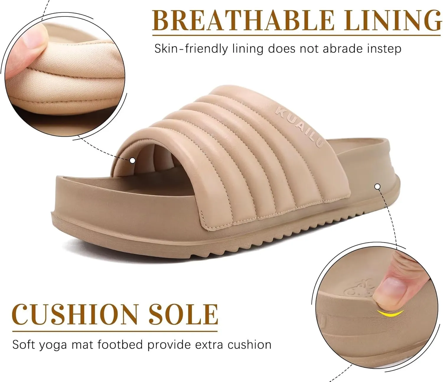 KuaiLu Womens Sandals with Arch Support Orthopedic Comfortable Lightweight Cushion Recovery Slides Summer Fashion Leather Casual Womans Plantar Fasciitis Sandals for Indoor&Outdoor (US Size 6-12)