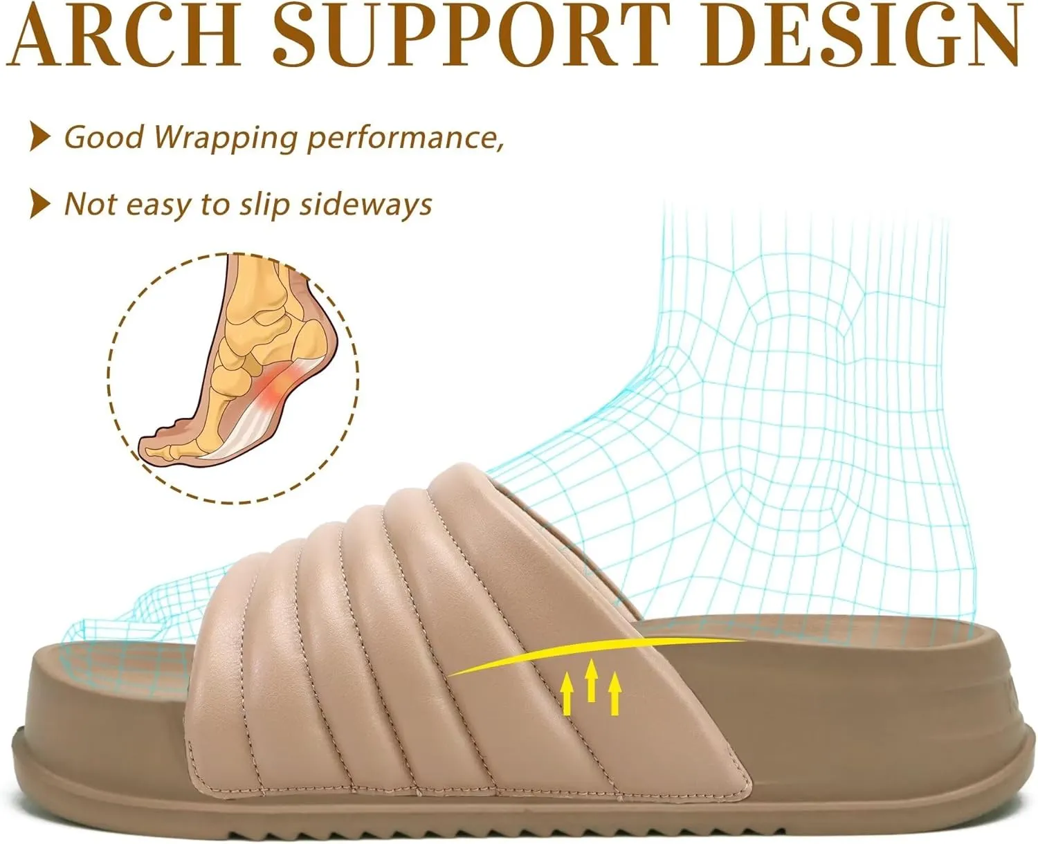 KuaiLu Womens Sandals with Arch Support Orthopedic Comfortable Lightweight Cushion Recovery Slides Summer Fashion Leather Casual Womans Plantar Fasciitis Sandals for Indoor&Outdoor (US Size 6-12)